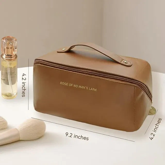 Travel Cosmetic Bag – Waterproof PU Leather Makeup Organizer with Handle