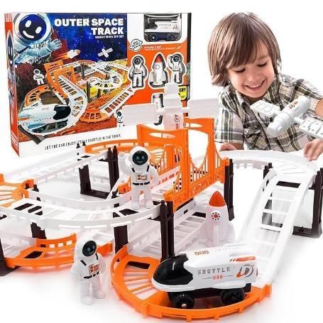 Astronaut spaceship track set outer space race track toy for kids