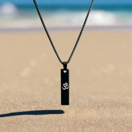 Spiritual Om pendant necklace for men black alloy chain