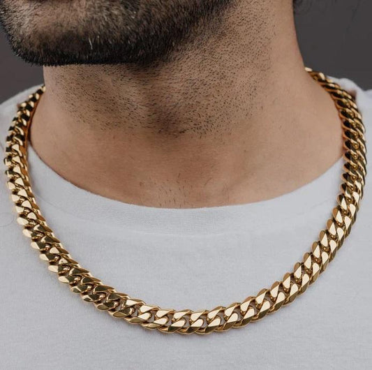 Men’s flat link chain necklace 18K gold plated jewelry