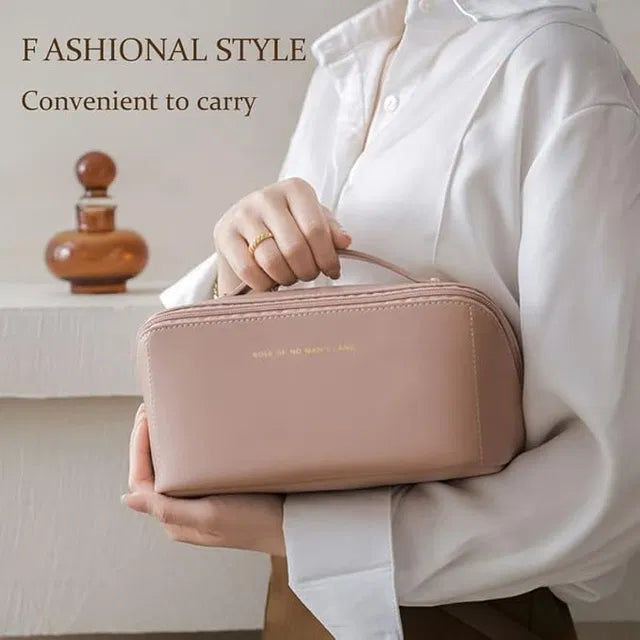 Travel Cosmetic Bag – Waterproof PU Leather Makeup Organizer with Handle