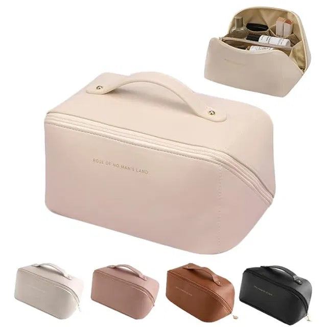Travel cosmetic bag waterproof PU leather makeup organizer with handle