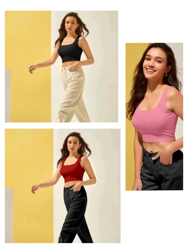 Women’s cotton blend solid tops multicolor pack of 3 size S